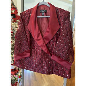 R & M Collections Sequins Sateen Jacket Size 22W Burgandy/Black